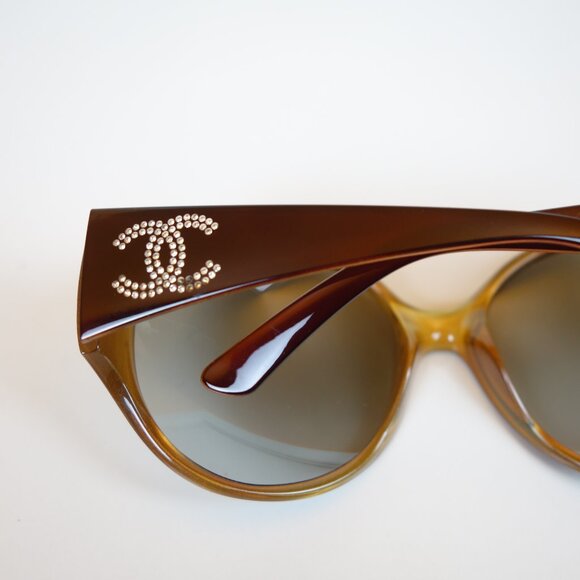 Chanel Oversized Round Rim 6013 B Sunglasses w/ Double Row Crystal CC Logo Arms - Picture 11 of 16